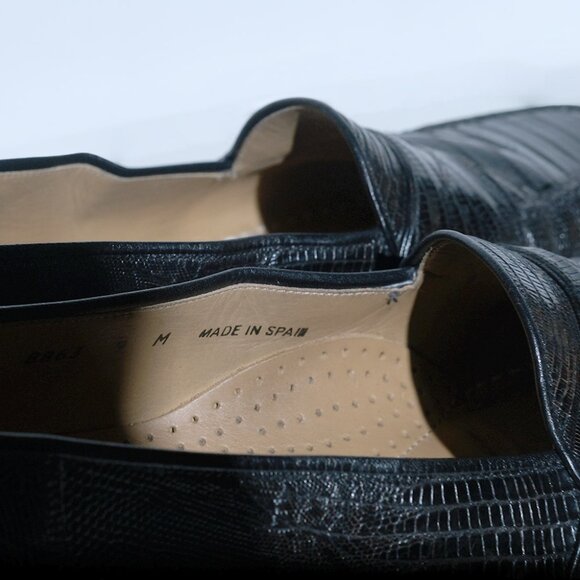 Share Vintage Magnanni Black Lizard leather Penny Loafer Men's Size 9 M Made in - Picture 4 of 7